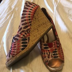 Multicolored Rose Gold Wedge Espadrille